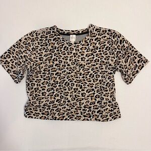 Maeve by Anthropologie Knit Boxy Pullover Tee in Leopard Print Chest Pocket XL